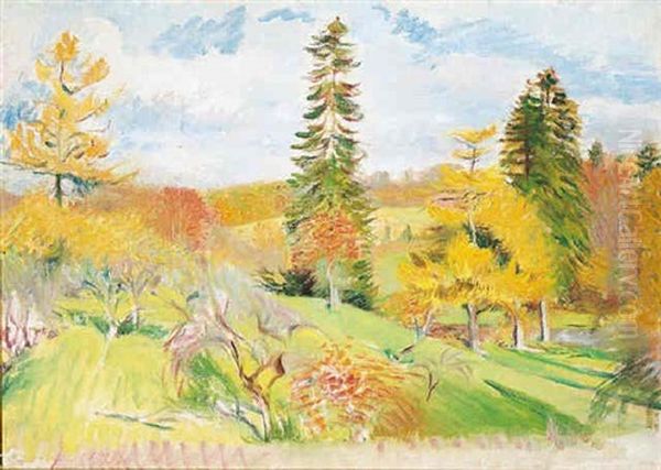 Oakridge Woodland, Gloucestershire Oil Painting by William Rothenstein