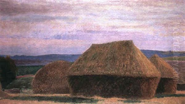 Haystacks Oil Painting by William Rothenstein