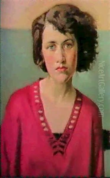 Portrait Of A Girl In Pink Oil Painting by William Rothenstein