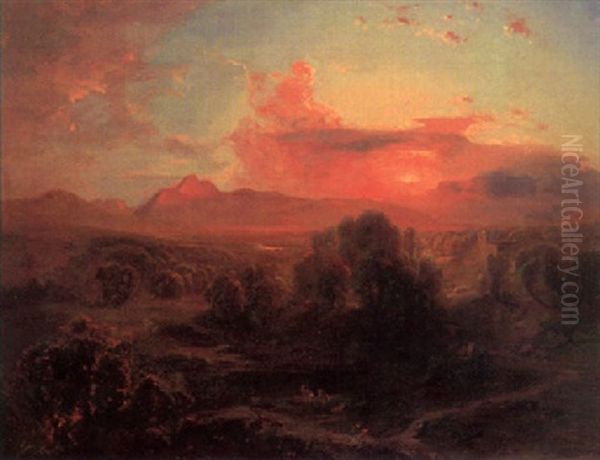 Der Staufen Bei Reichenhall Bei Sonnenuntergangsstimmung Oil Painting by Carl Rottmann