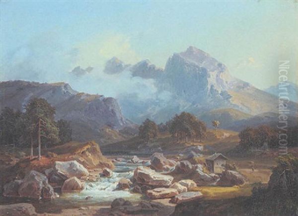 Gebirgsbach Im Hochgebirge Oil Painting by Leopold Rottmann