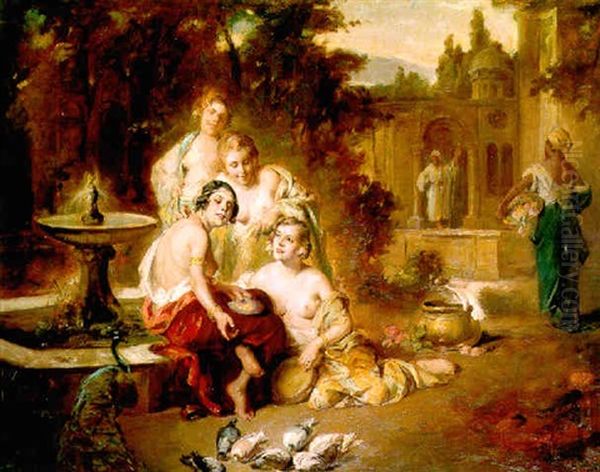 At The Fountain Oil Painting by Mozart Rottmann