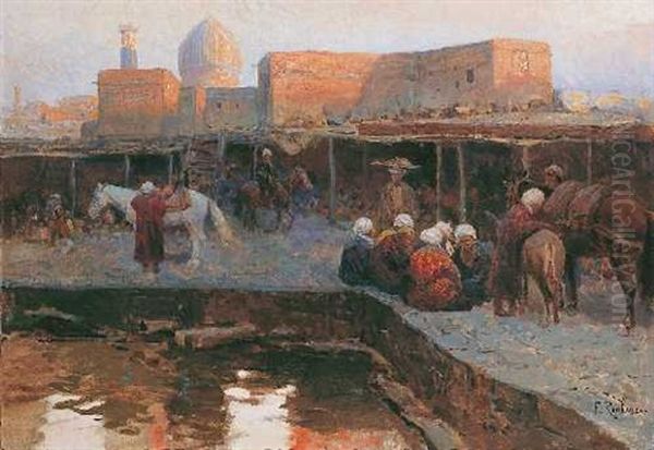 Karawanserei In Samarkand Oil Painting by Franz Roubaud