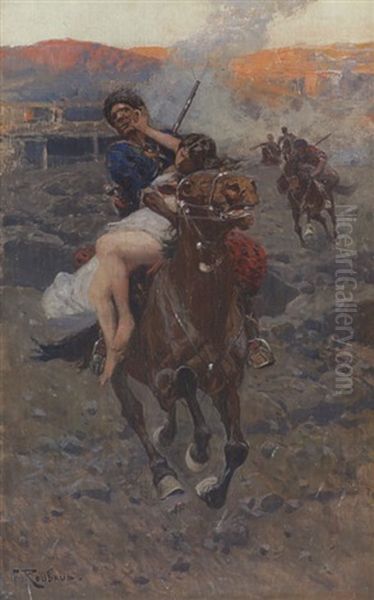 Madchenraub Durch Einen Tscherkessenreiter Oil Painting by Franz Roubaud