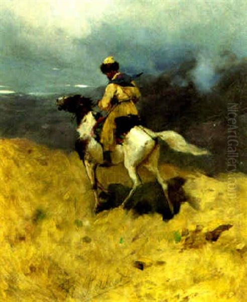 Horsemen Riding Oil Painting by Franz Roubaud