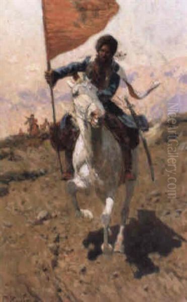 Charge (the Mongolian Soldier) Oil Painting by Franz Roubaud