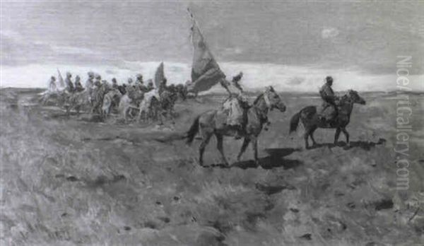 Cavaliers Cosaques Dans La Plaine Oil Painting by Franz Roubaud