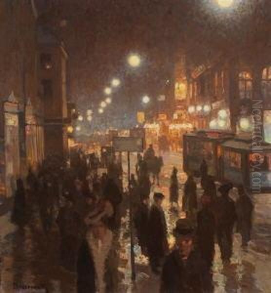Abendliche Stadtimpression. Oil Painting by Carl Bossenroth