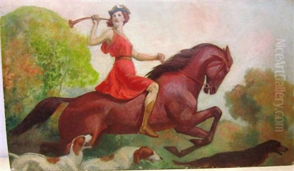 Diane Chassant Oil Painting by Auguste Roubille