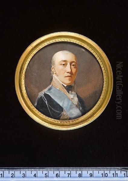 Friedrich Franz I, Grand Duke Of Mecklenburg-schwerin (1756-1837), Wearing Blue Uniform With Buff Facings, The Breast Star And Pale Blue Sash Of The Order Of Saint Esprit, Silver Aiguillette, Frilled White Chemise And Tied Black Cravat, His Hair Powdered Oil Painting by Giovanni Domenico Bossi