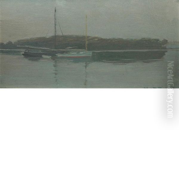 Ships At Harbor, Dusk Oil Painting by Orlando Rouland