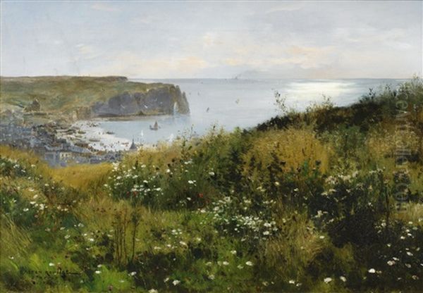 View Of Etretat Oil Painting by Gaston-Marie-Anatole Roullet