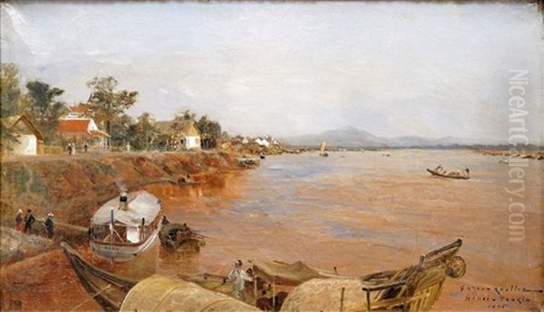 Le Fleuve Rouge A Hanoi, Tonkin Oil Painting by Gaston-Marie-Anatole Roullet