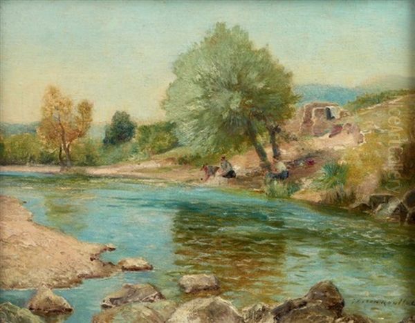 La Lessive Oil Painting by Gaston-Marie-Anatole Roullet