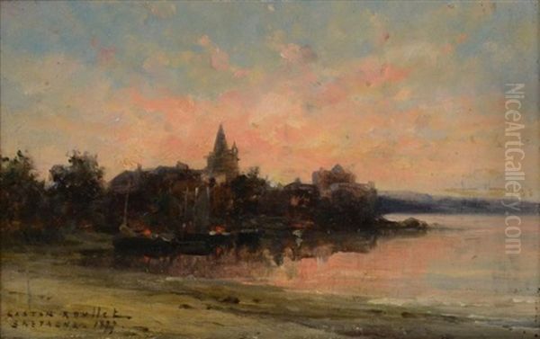 Coucher De Soleil Sur Un Village Breton Oil Painting by Gaston-Marie-Anatole Roullet