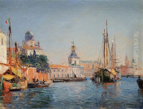 Le Seminaire Et La Douane, A Venise Oil Painting by Gaston-Marie-Anatole Roullet
