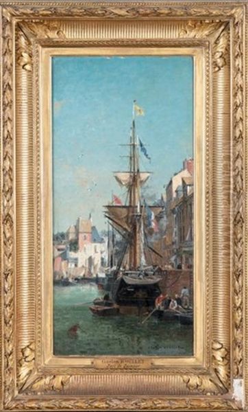 Port D'honfleur Oil Painting by Gaston-Marie-Anatole Roullet