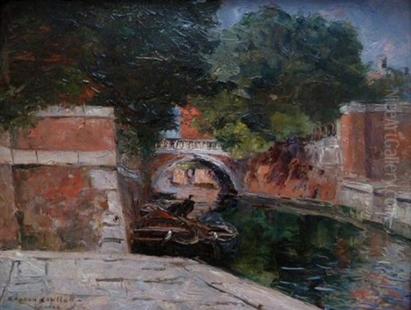 Un Pont Pres Du Jardin Public A Venise Oil Painting by Gaston-Marie-Anatole Roullet