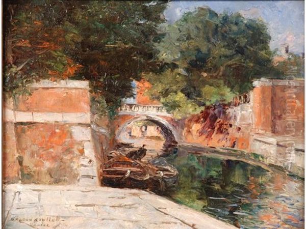 Petit Pont A Venise Oil Painting by Gaston-Marie-Anatole Roullet