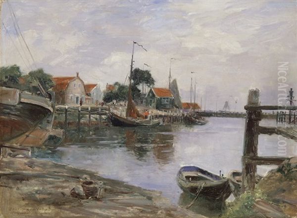 Volendam - Niederlandischer Fischerhafen Oil Painting by Gaston-Marie-Anatole Roullet