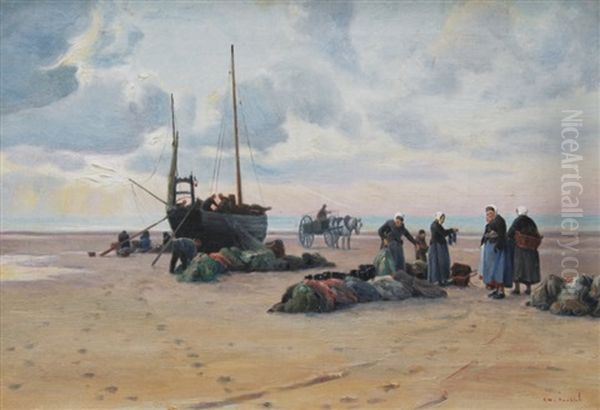 Plage Et Embarcation Oil Painting by Gaston-Marie-Anatole Roullet