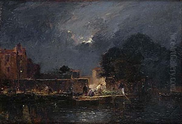 Hamn I Skymning Oil Painting by Gaston-Marie-Anatole Roullet