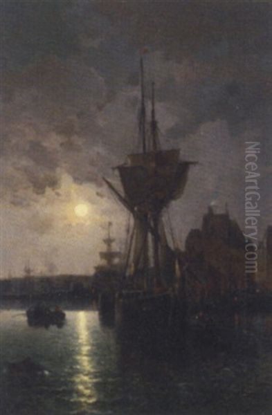 The Port Of Honfleur Oil Painting by Gaston-Marie-Anatole Roullet