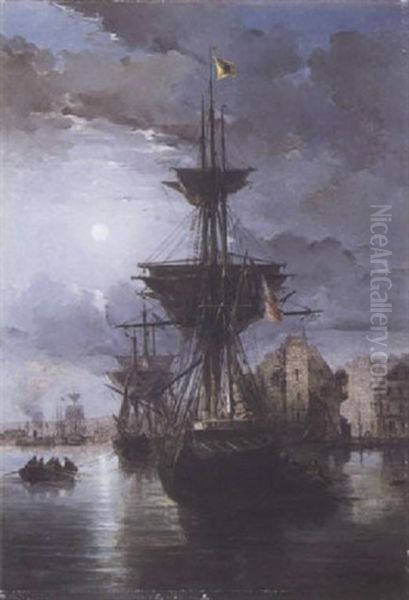 Le Port De Honfleur Oil Painting by Gaston-Marie-Anatole Roullet