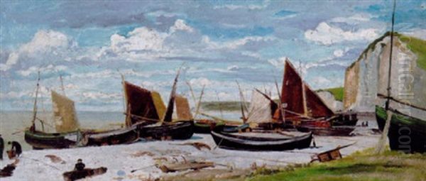 Optrukne Bade Pa Stranden Ved Etretat Oil Painting by Gaston-Marie-Anatole Roullet