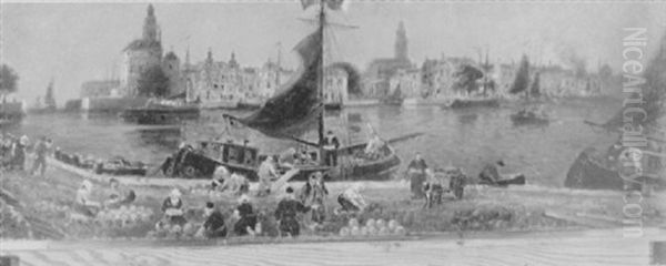 Port D'hoorn En Hollande Oil Painting by Gaston-Marie-Anatole Roullet