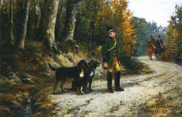 Les Chiens Au Relais Oil Painting by Gaston-Marie-Anatole Roullet