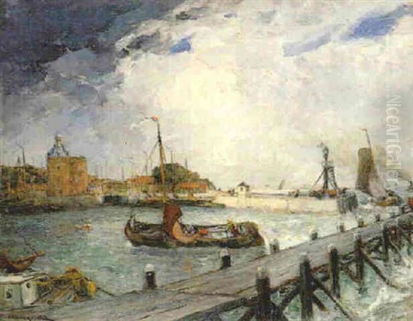 A Harbor In Holland Oil Painting by Gaston-Marie-Anatole Roullet