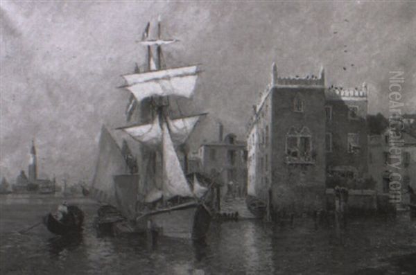 Voiliers A Venise Oil Painting by Gaston-Marie-Anatole Roullet