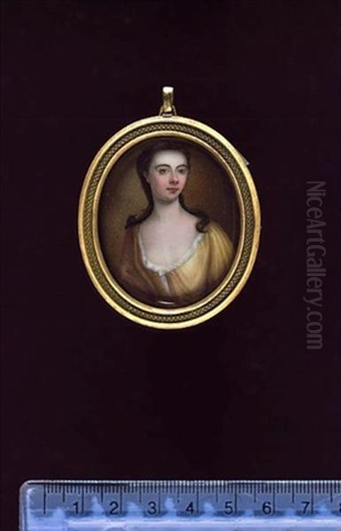 Portrait Of A Woman Wearing Yellow Robe, Open At The Front To Reveal White Underdress, Held With A Jewelled Clasp (+ Portrait Of A Woman (the Same Sitter?) In Yellow Robe With Pink Shawl; 2 Works) Oil Painting by Jean Andre Rouquet