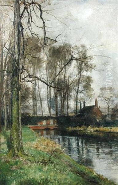 View Of The Moat, Hampton Court, Herefordshire Oil Painting by Robert William Arthur Rouse