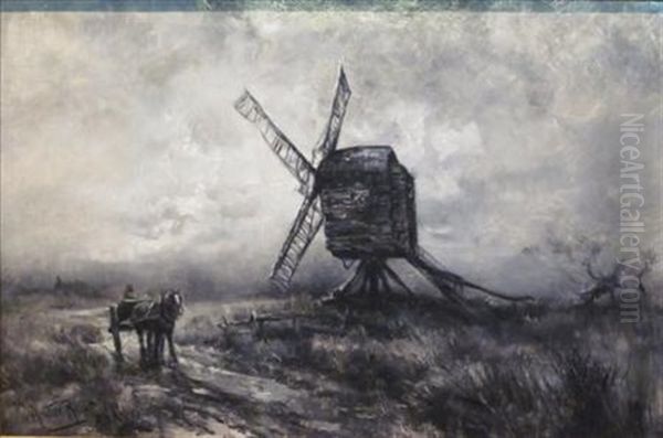 Windmill And Carthorse (+ Untitled; 2 Works) Oil Painting by Robert William Arthur Rouse