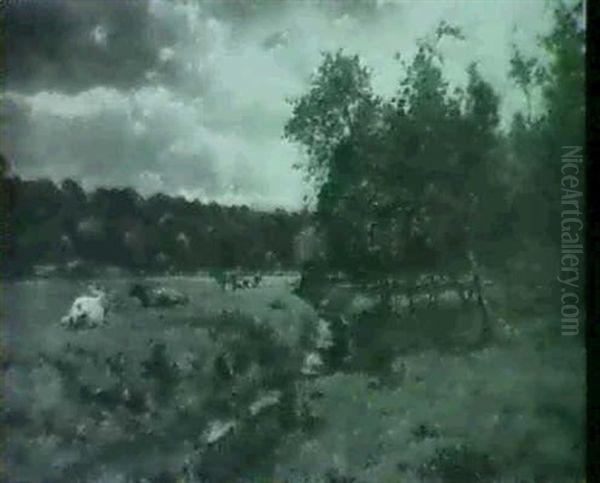 Sunshine And Shadows And Cows Grazing By A Stream Oil Painting by Robert William Arthur Rouse