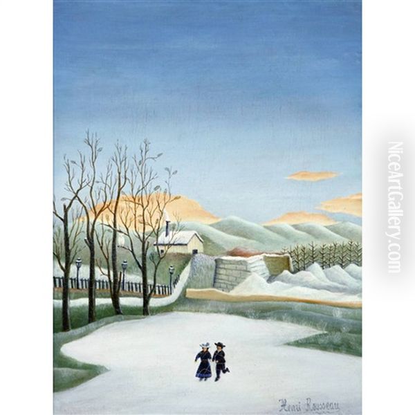 Paysage Aux Patineurs Oil Painting by Henri Julien Rousseau