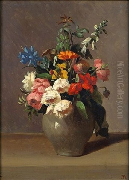 Nature Morte Au Vase De Fleurs Sur Un Entablement Oil Painting by Henri Julien Rousseau