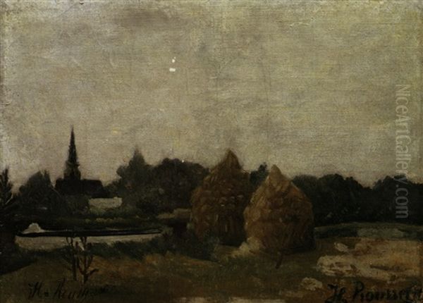 Landschaft Mit Heustocken Oil Painting by Henri Julien Rousseau