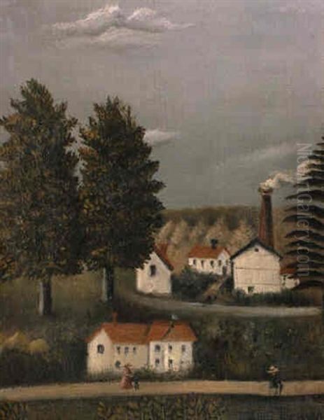 Paysage Et Usine Oil Painting by Henri Julien Rousseau
