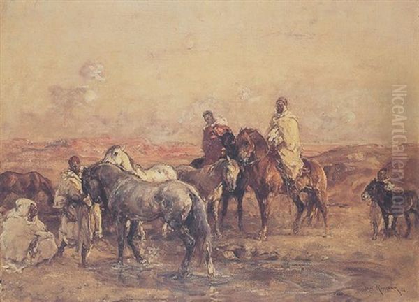 Cavaliers Au Point D'eau Oil Painting by Henri Emilien Rousseau