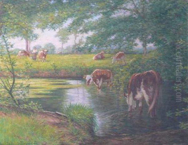Paysanne Menant Son Troupeau A La Mare Oil Painting by Jean-Jacques Rousseau