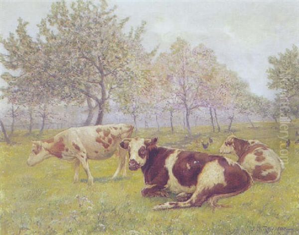 Brogede Koer I En Frugtplantage Oil Painting by Jean-Jacques Rousseau