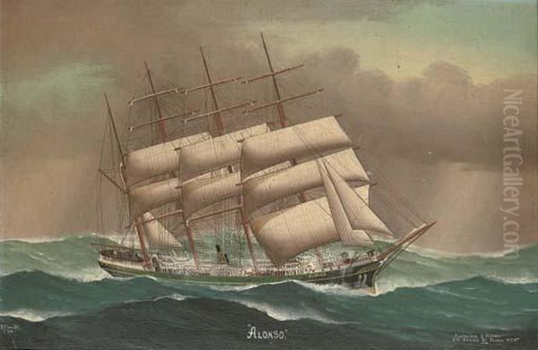 The Barque Alonso In Heavy Seas Oil Painting by Reginald Arthur Bostel