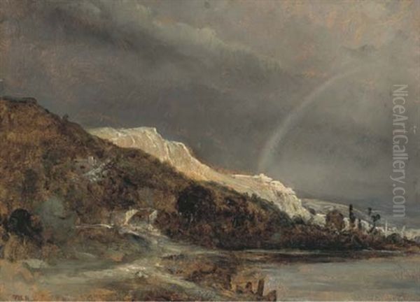 Paysage En Montagne Avec Arc En Ciel Oil Painting by Theodore Rousseau