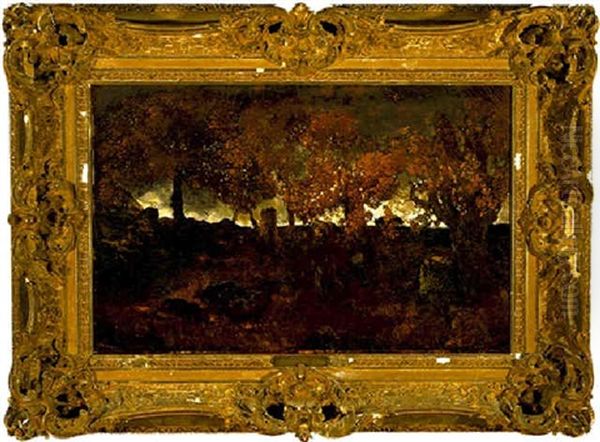 A Horseman At The Brow Of A Hill, Evening Oil Painting by Theodore Rousseau