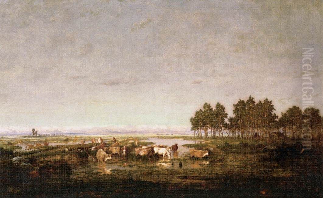Marsh In The Landes Oil Painting by Theodore Rousseau