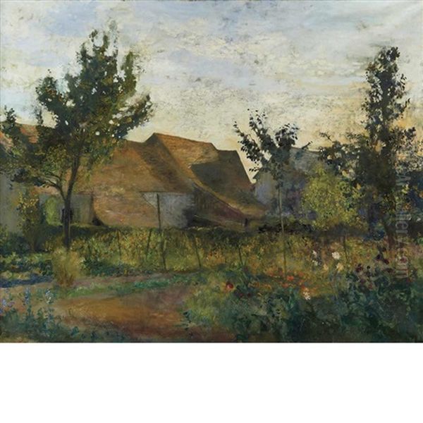 Farm Houses Oil Painting by Pierre Roussel