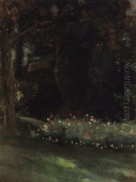 The Garden At Belfield House, Parson's Green Oil Painting by Theodore Casimir Roussel